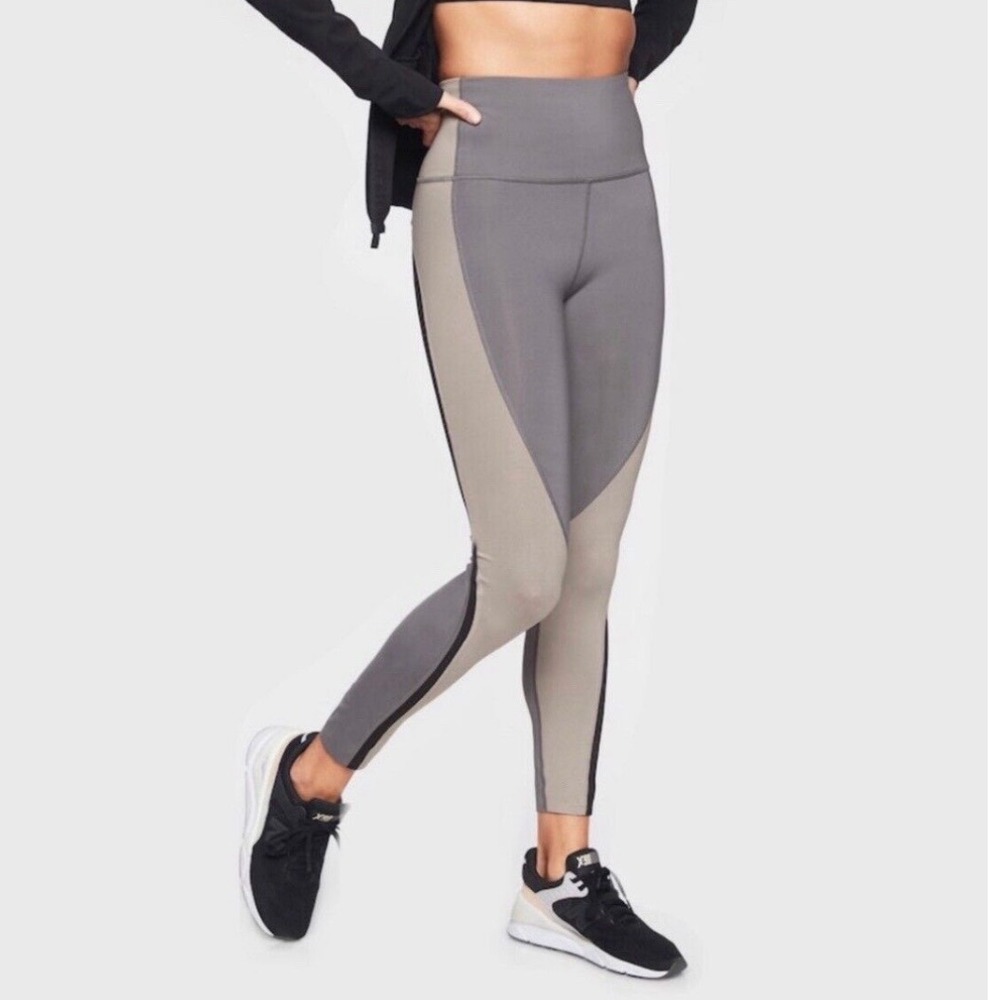 Athleta | Women's Gray Black Stripe High Waisted Spar Colorblock Leggings, S